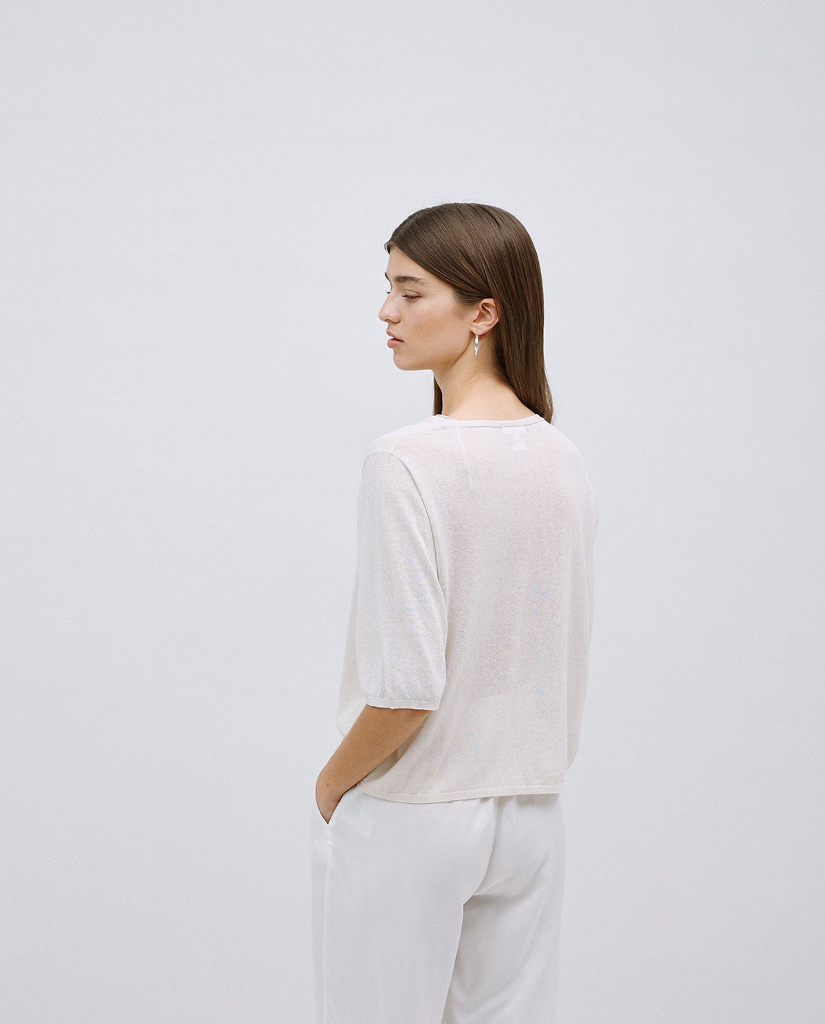 Beige short 3/4-sleeve cardigan 4