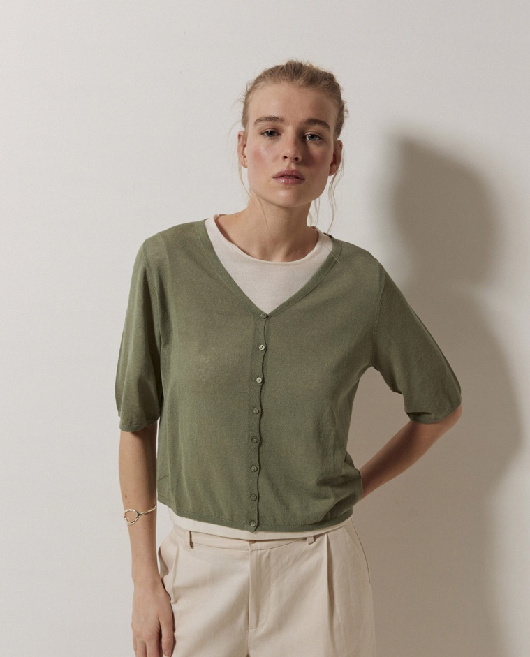 Cardigan court manches 3/4 kaki