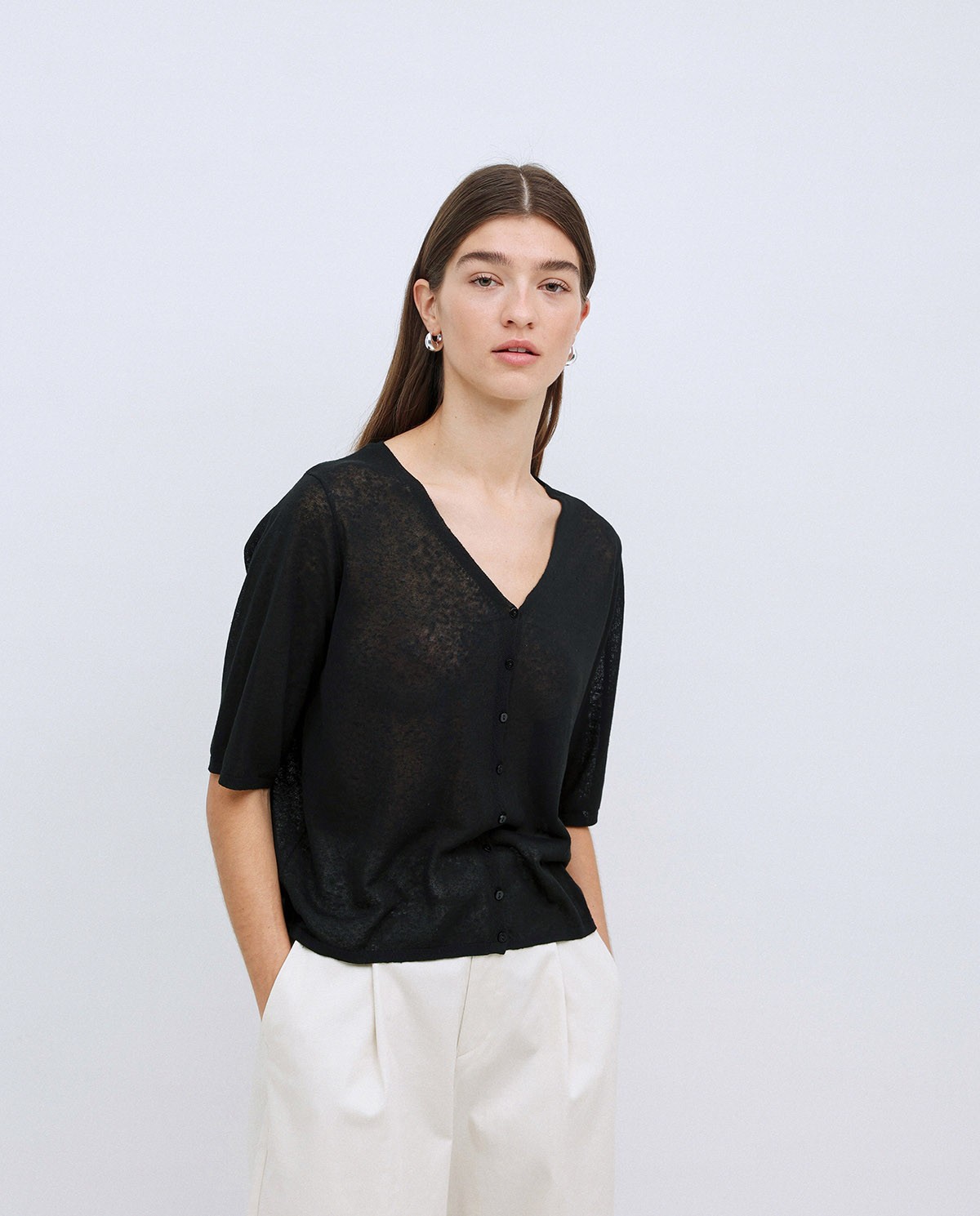 Black short 3/4-sleeve cardigan 3