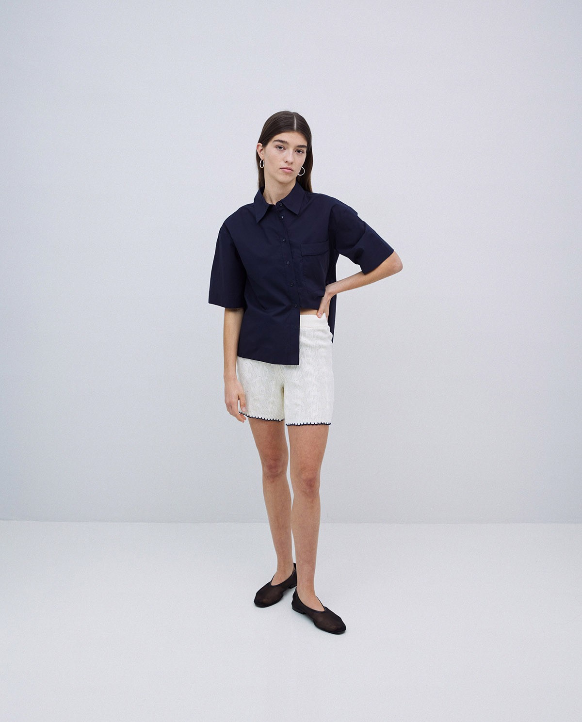 Short maille contrastée blanc cassé 1
