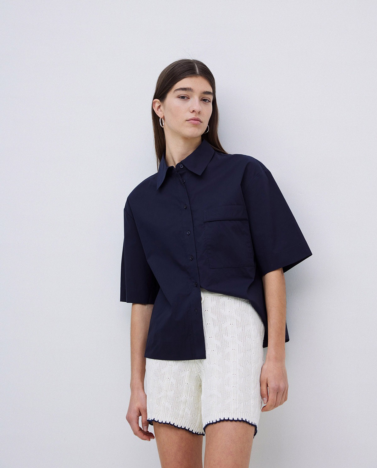 Short maille contrastée blanc cassé