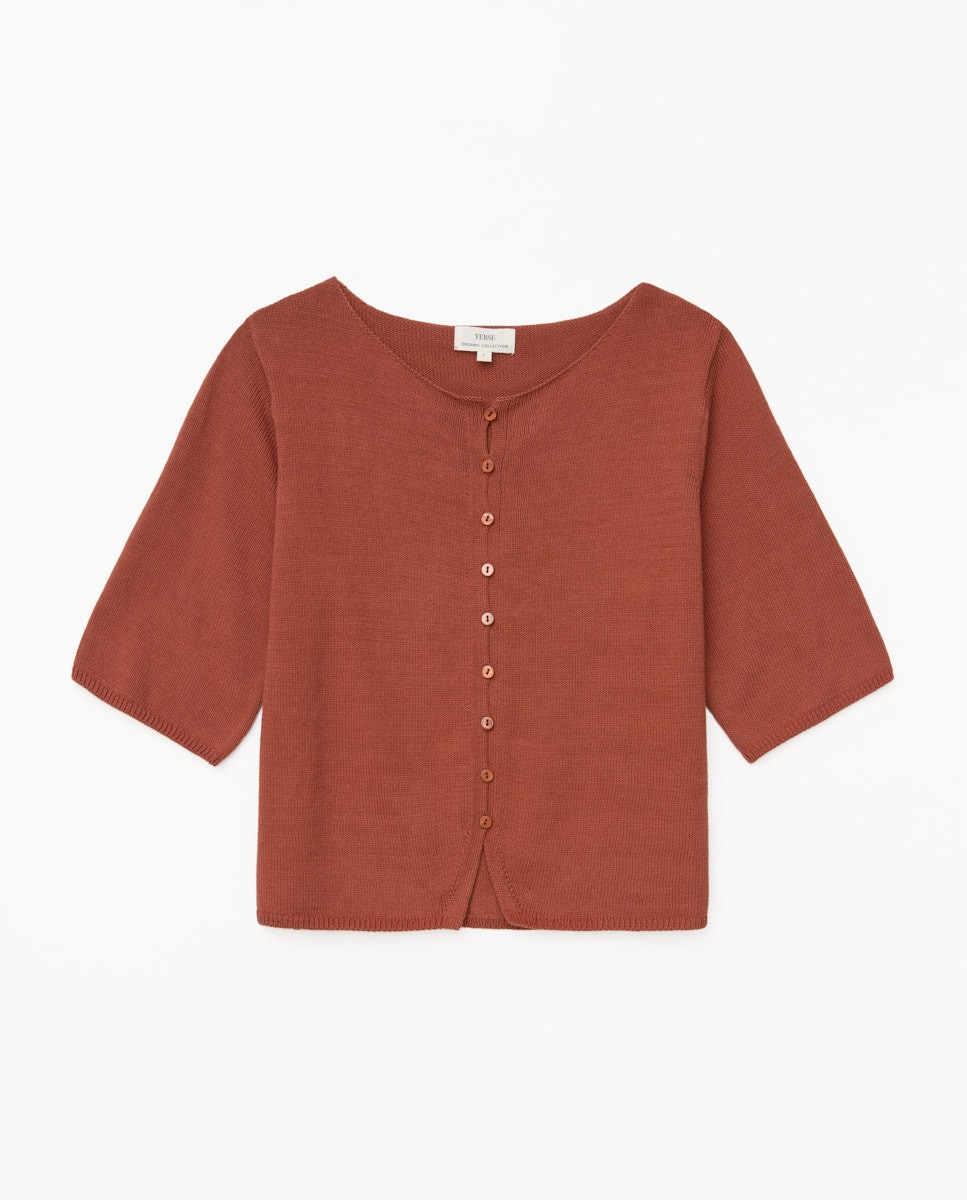 Cardigan manches courtes terracotta 4