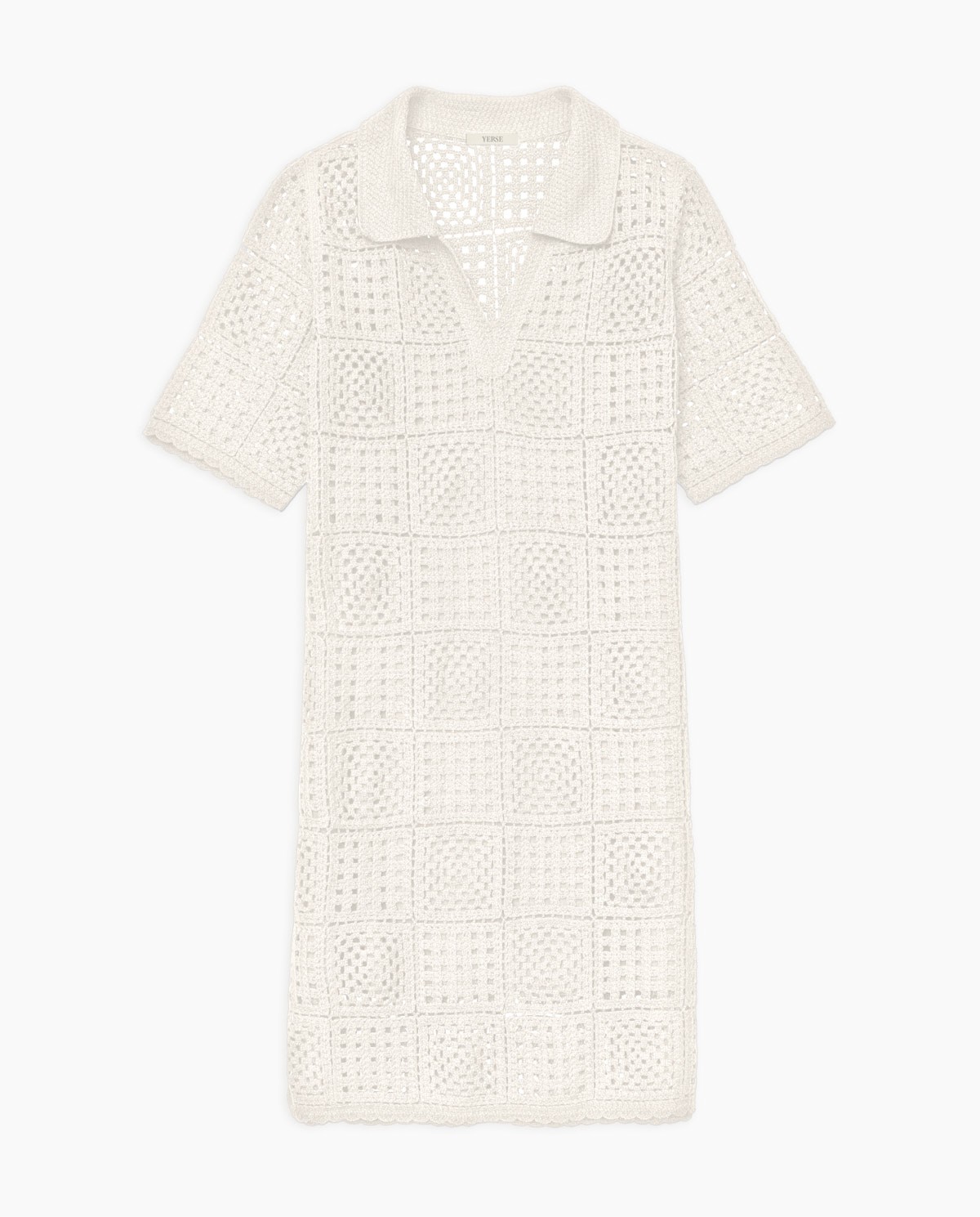 Vestido crochet cuello polo crudo 4