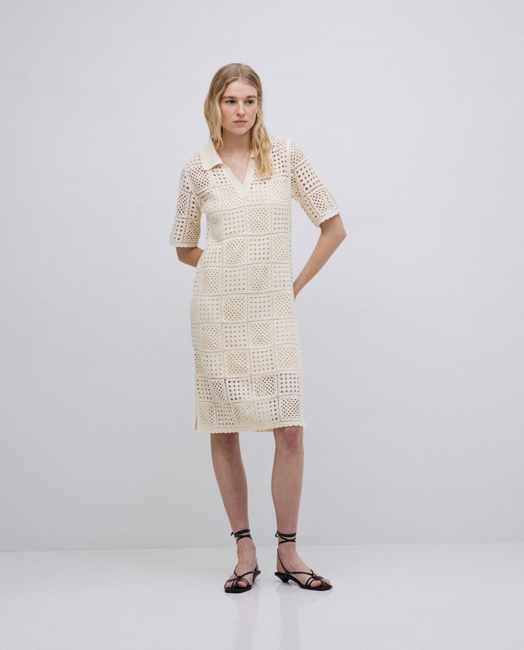 Robe maille col polo écru