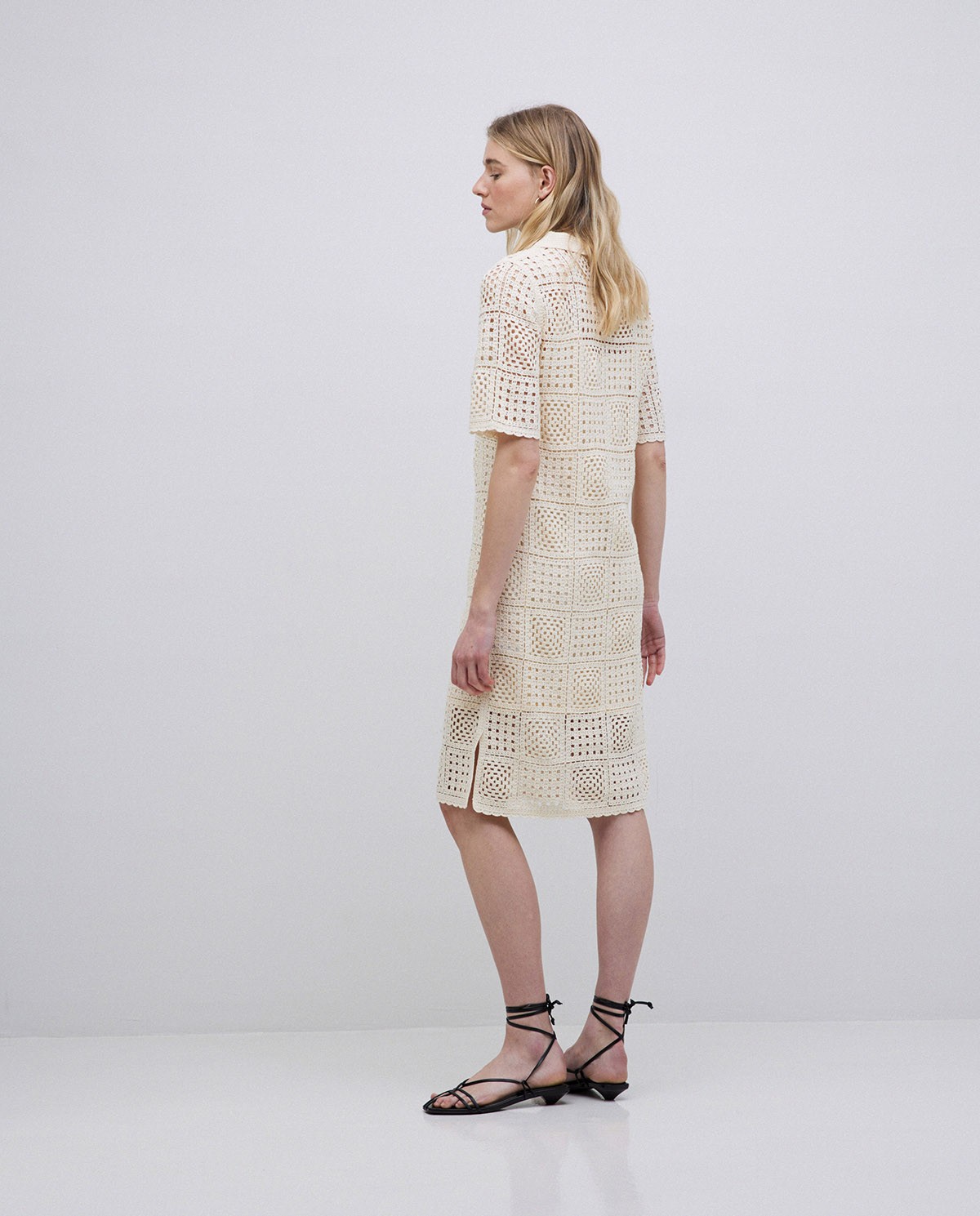 Vestido crochet cuello polo crudo 3