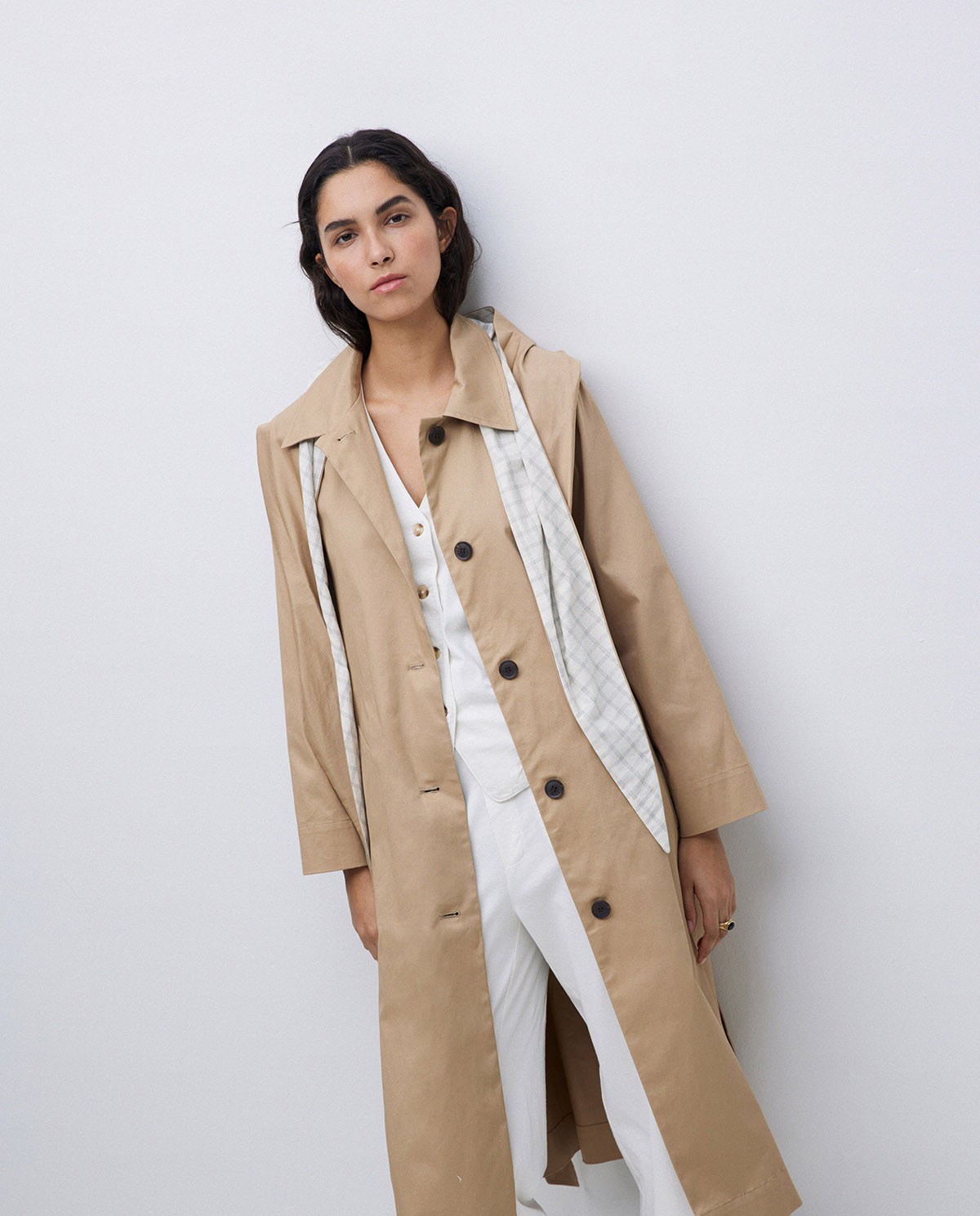 Gabardina algodón capucha camel 1