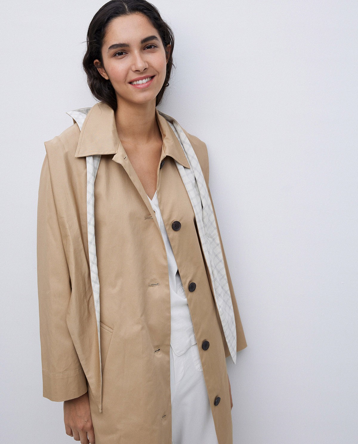 Gabardina algodón capucha camel 2