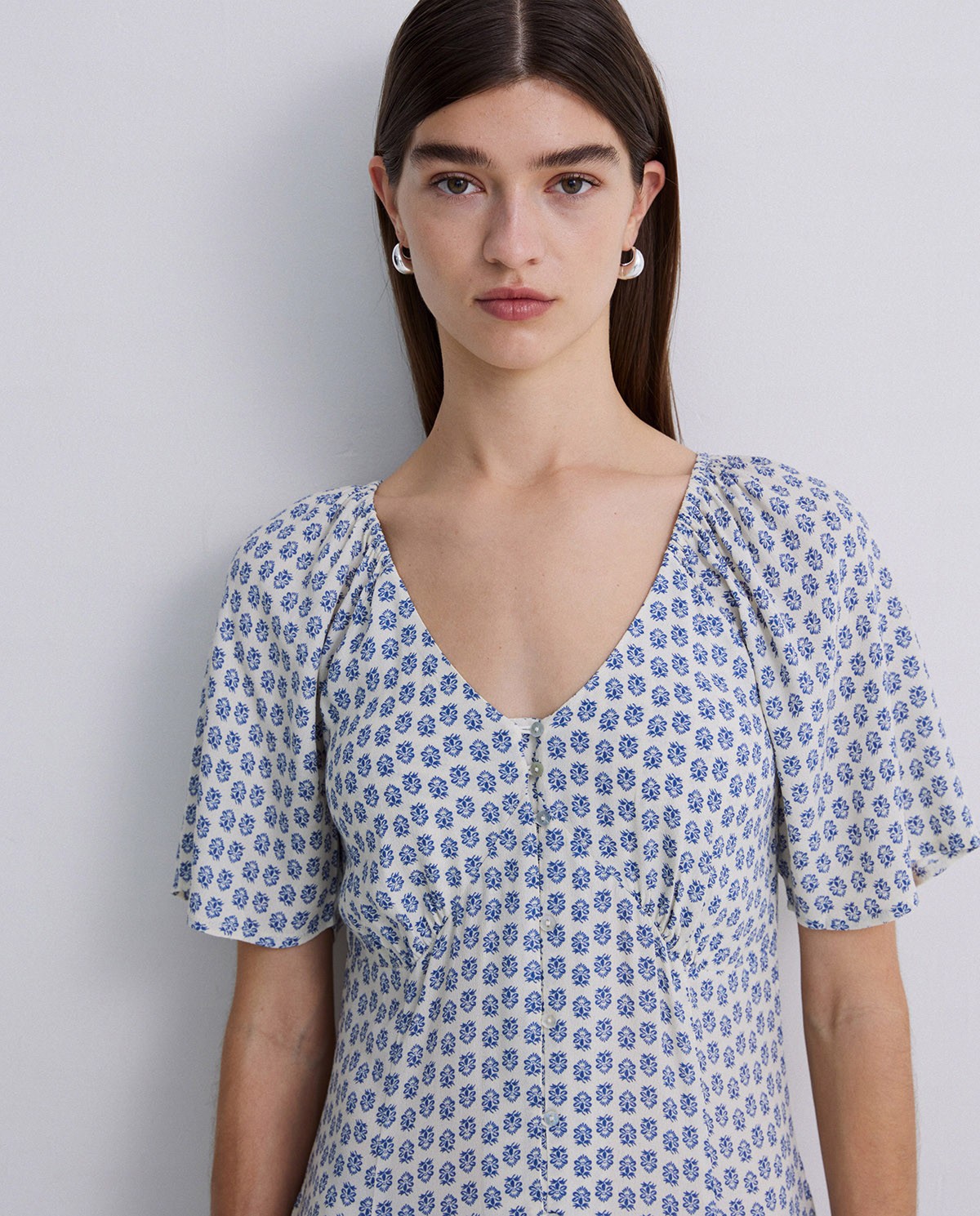 Dark-blue floral print midi dress