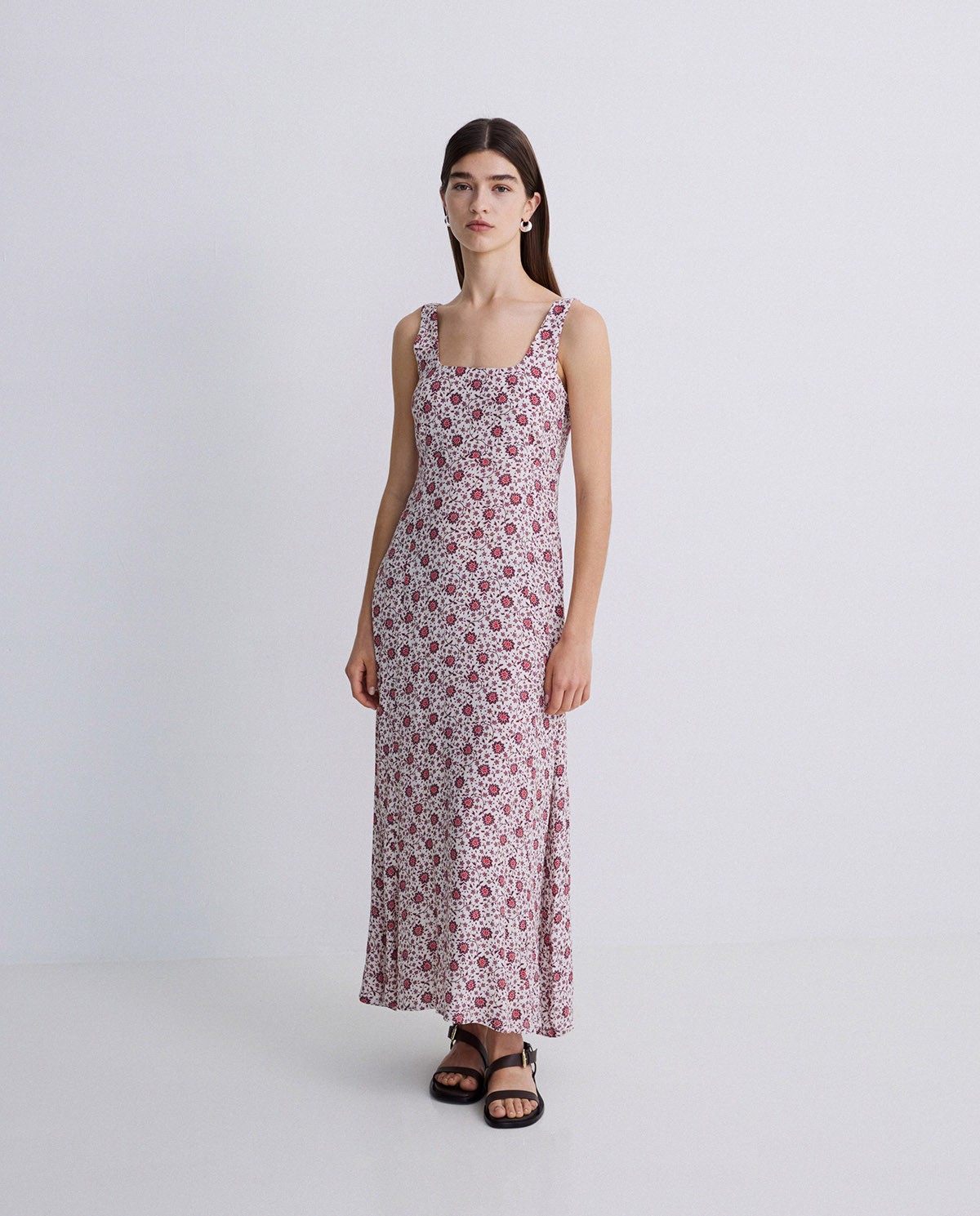 Long floral aubergine dress