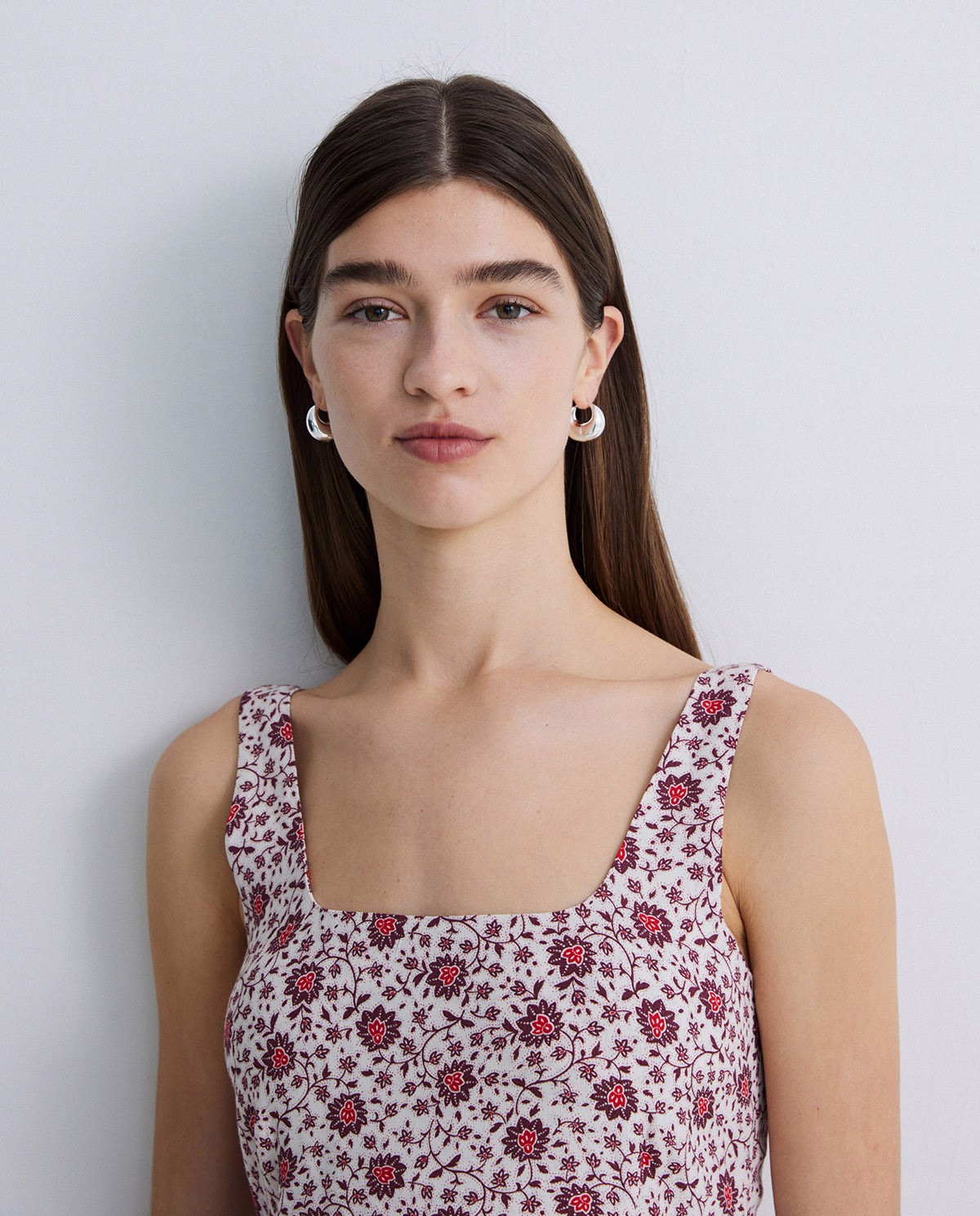Long floral aubergine dress