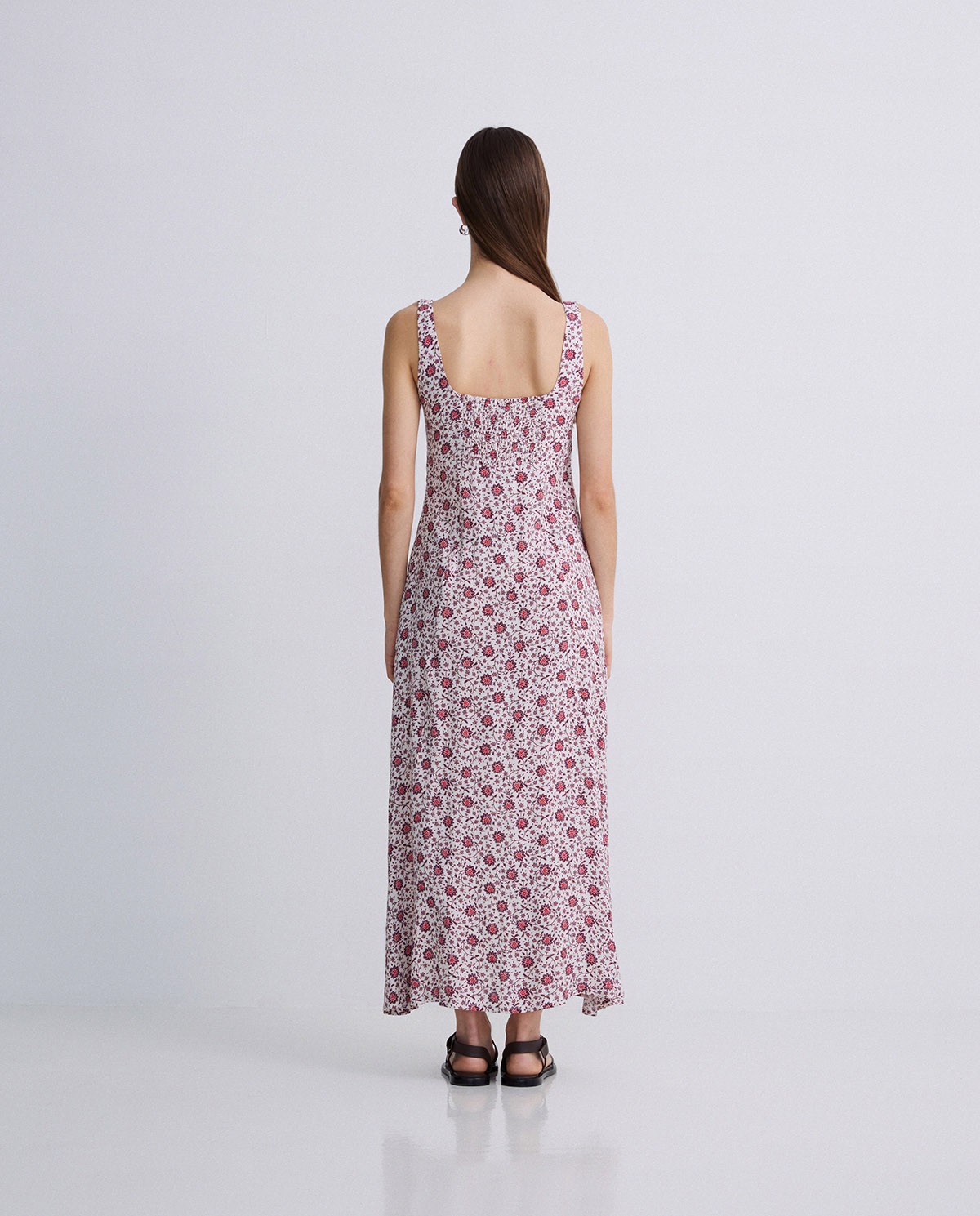 Long floral aubergine dress