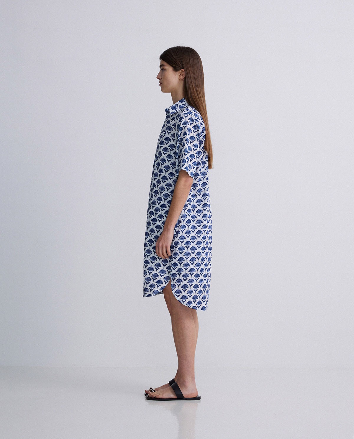 Short blue floral cotton dress