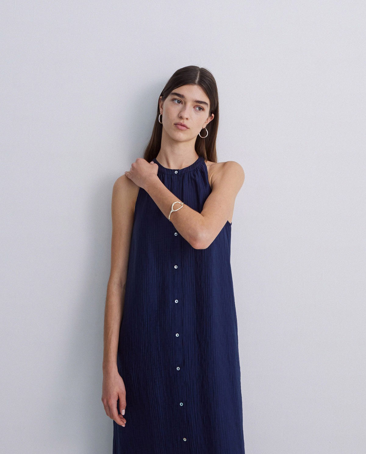 Dark-blue midi halter neck dress