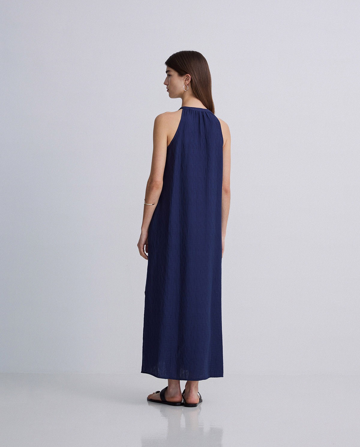 Dark-blue midi halter neck dress