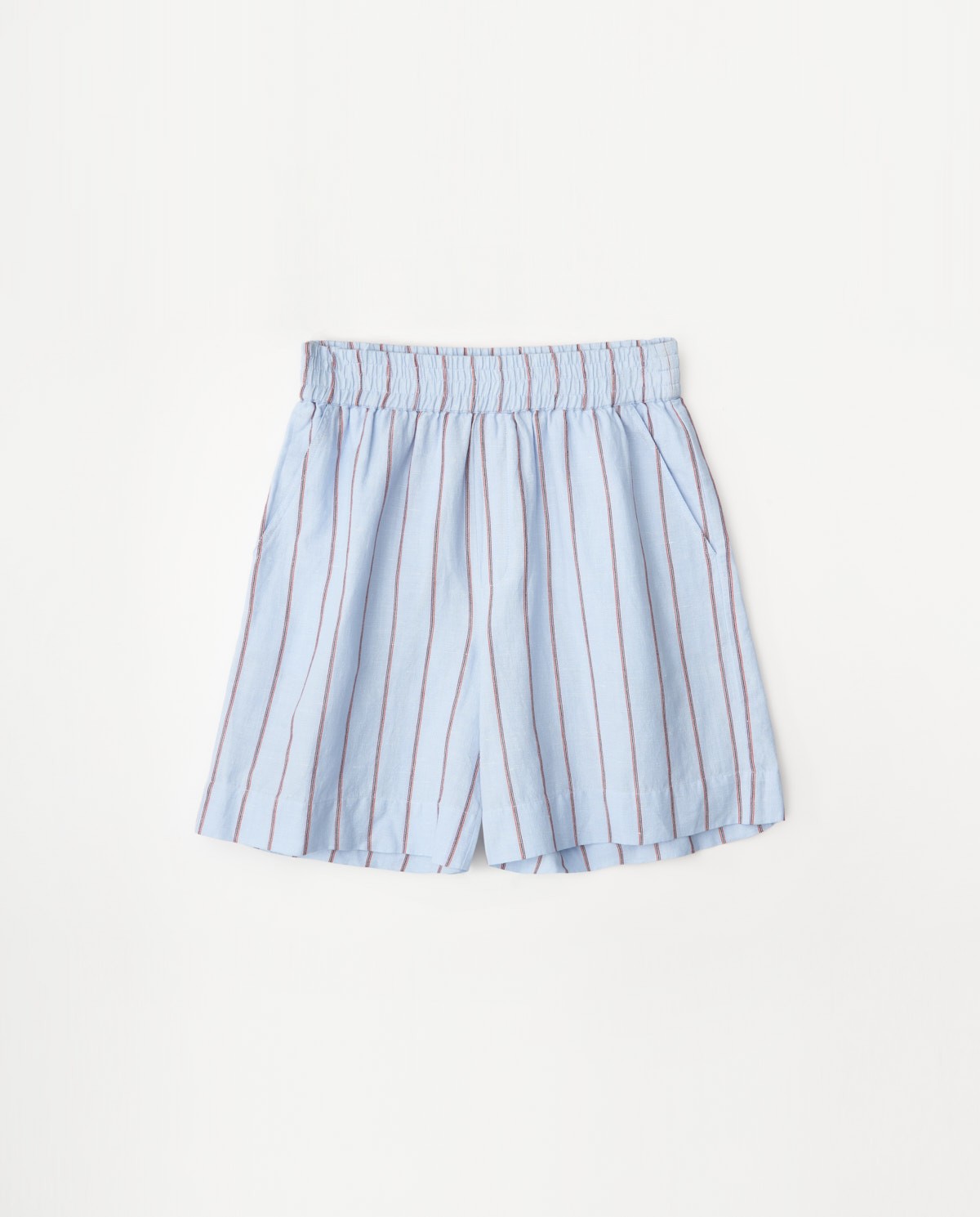 Short algodón y lino rayas azul claro