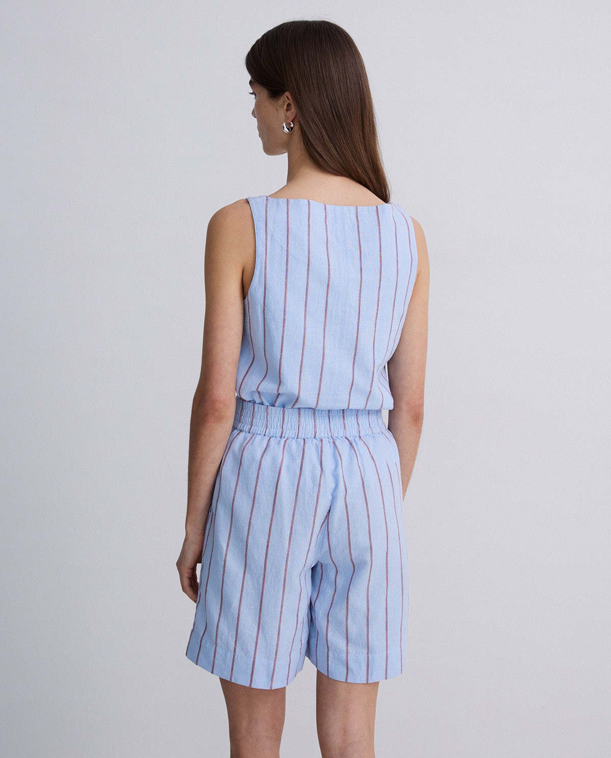 Short algodón y lino rayas azul claro