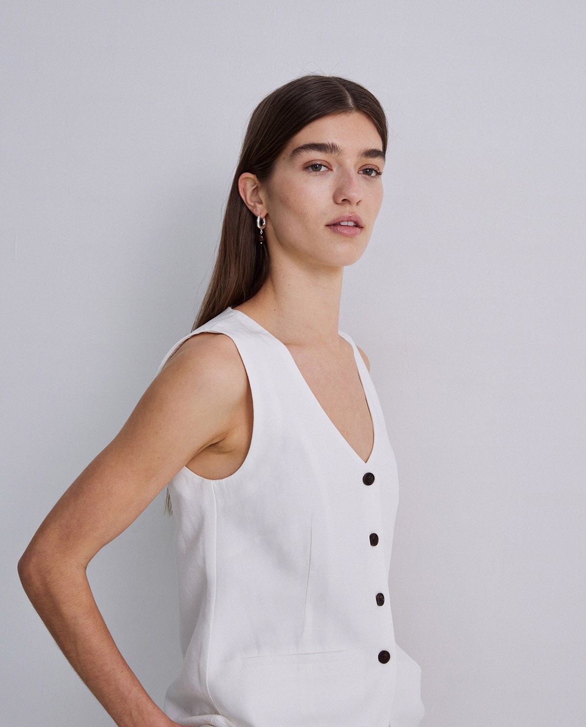 Chaleco largo tencel y lino crudo