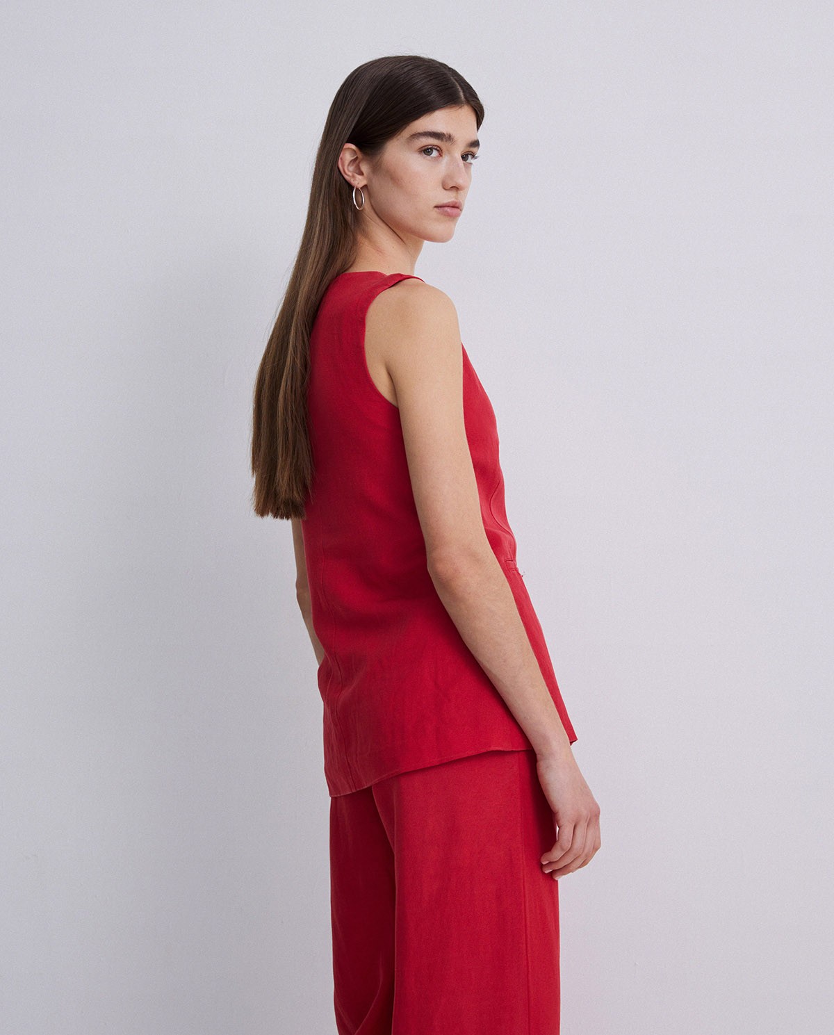 Chaleco largo tencel y lino rojo