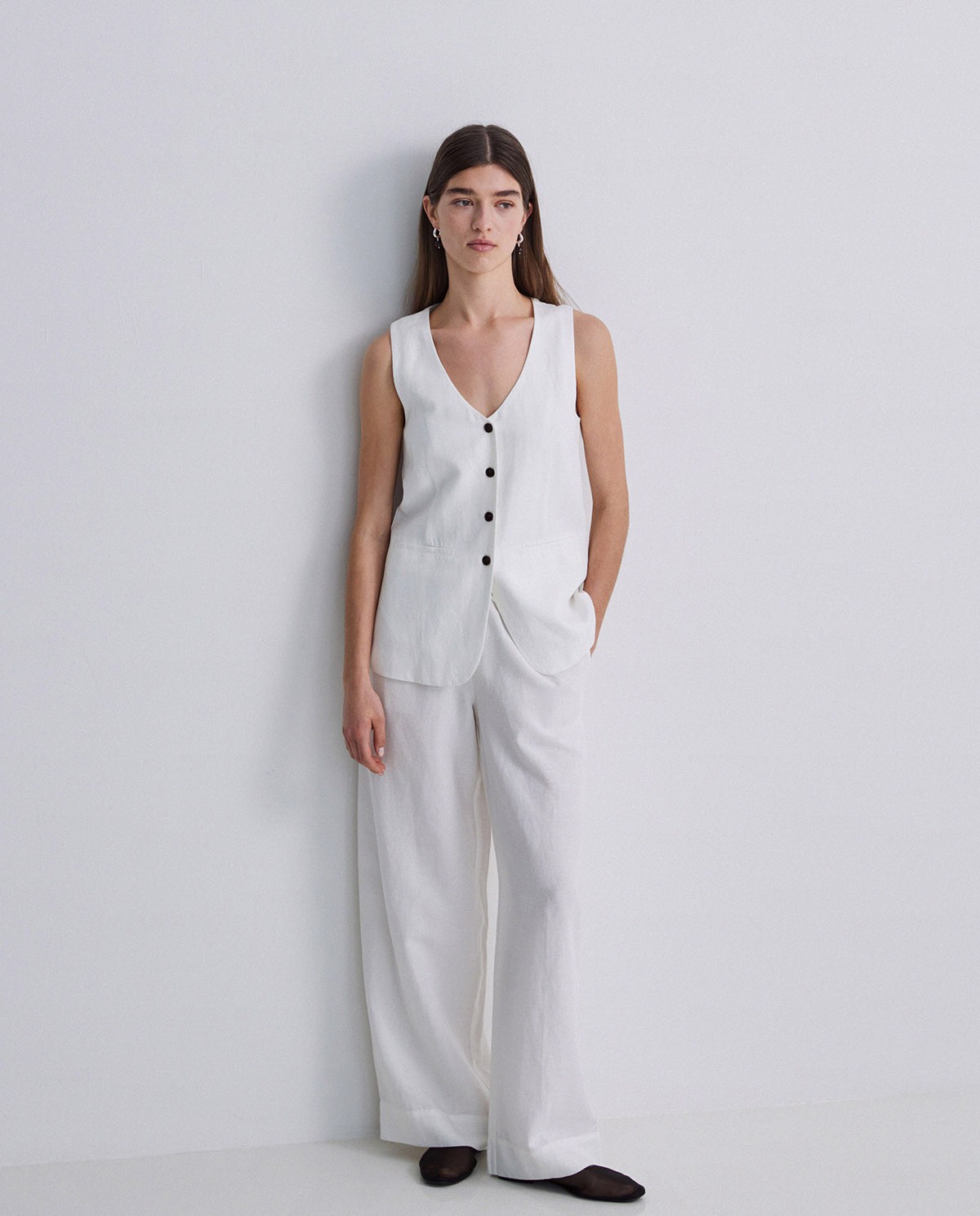 Pantalones mezcla lino wide leg crudo 2
