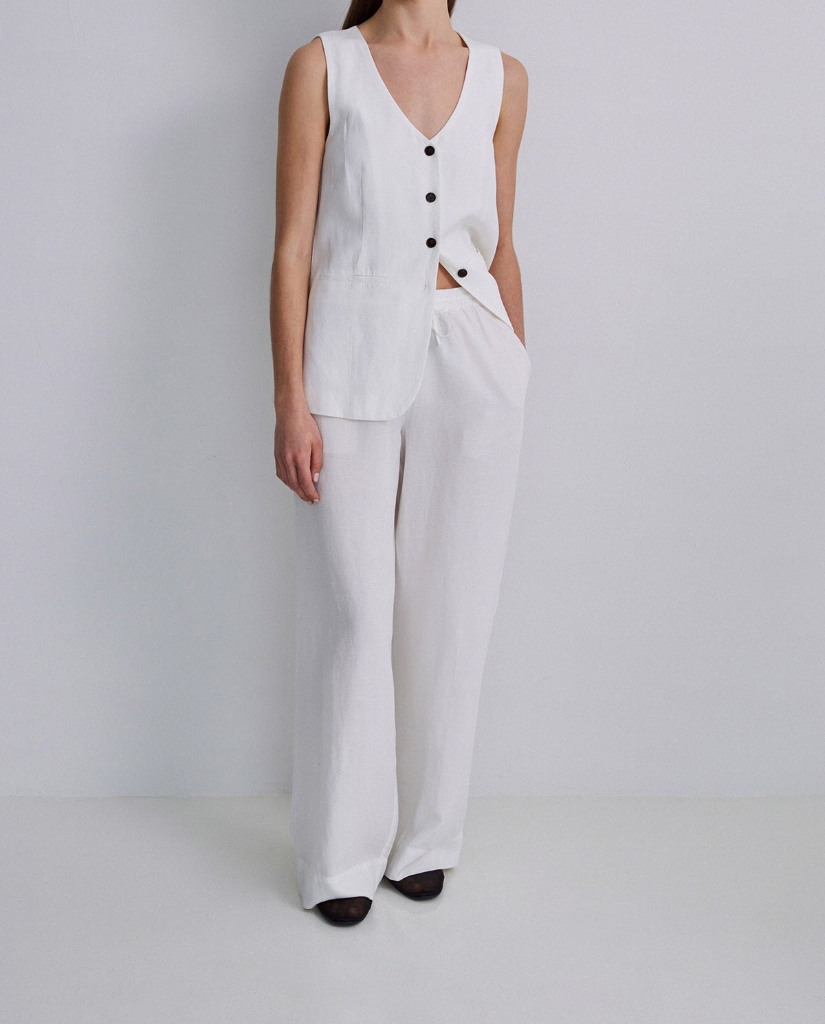 Pantalones mezcla lino wide leg crudo