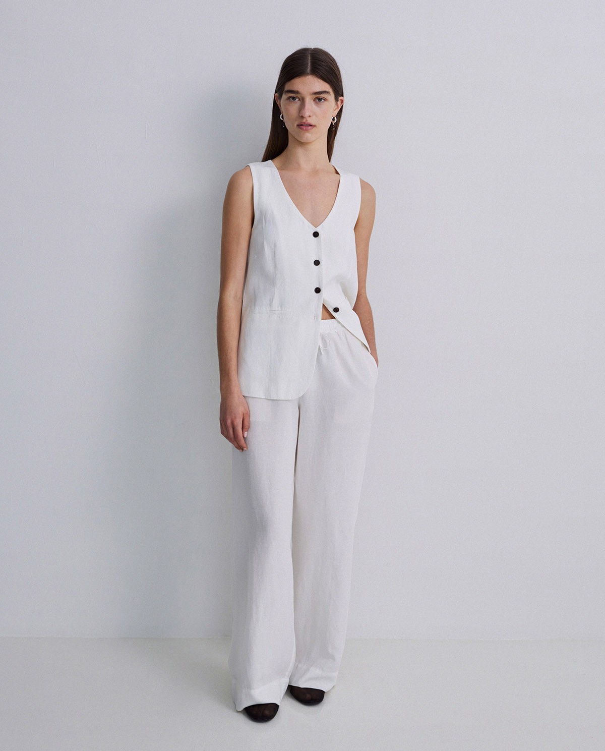 Pantalones mezcla lino wide leg crudo
