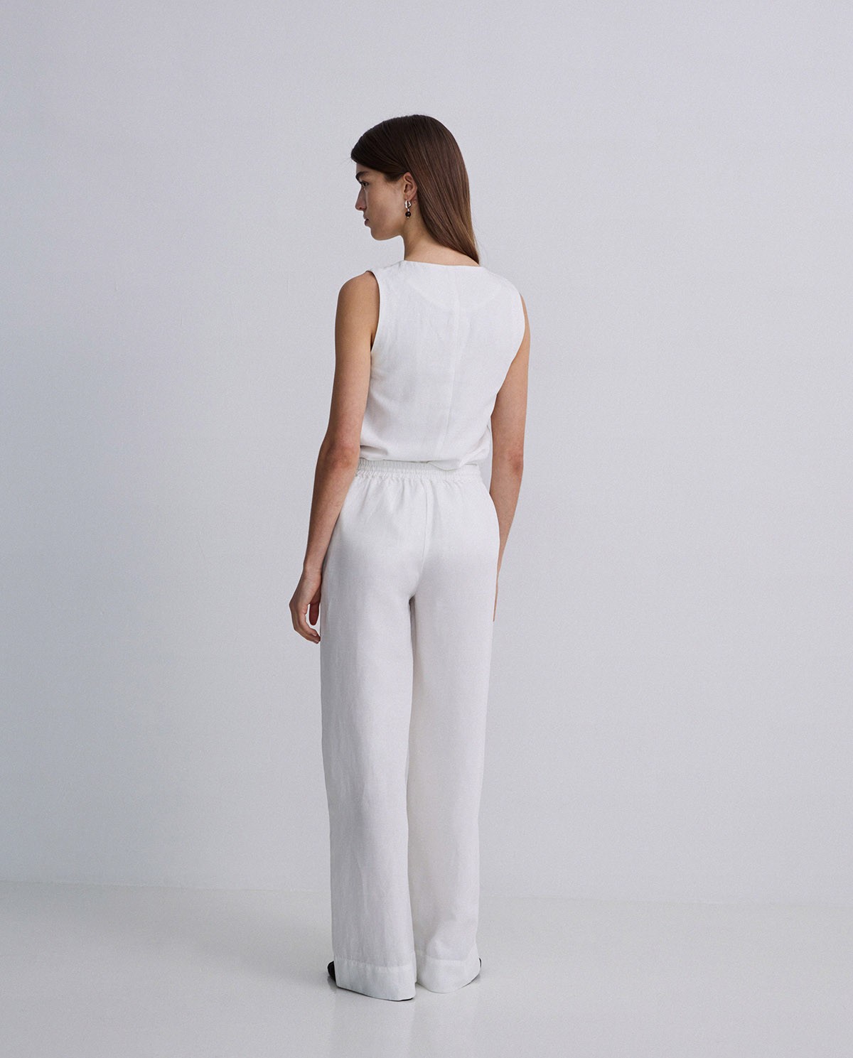 Pantalones mezcla lino wide leg crudo