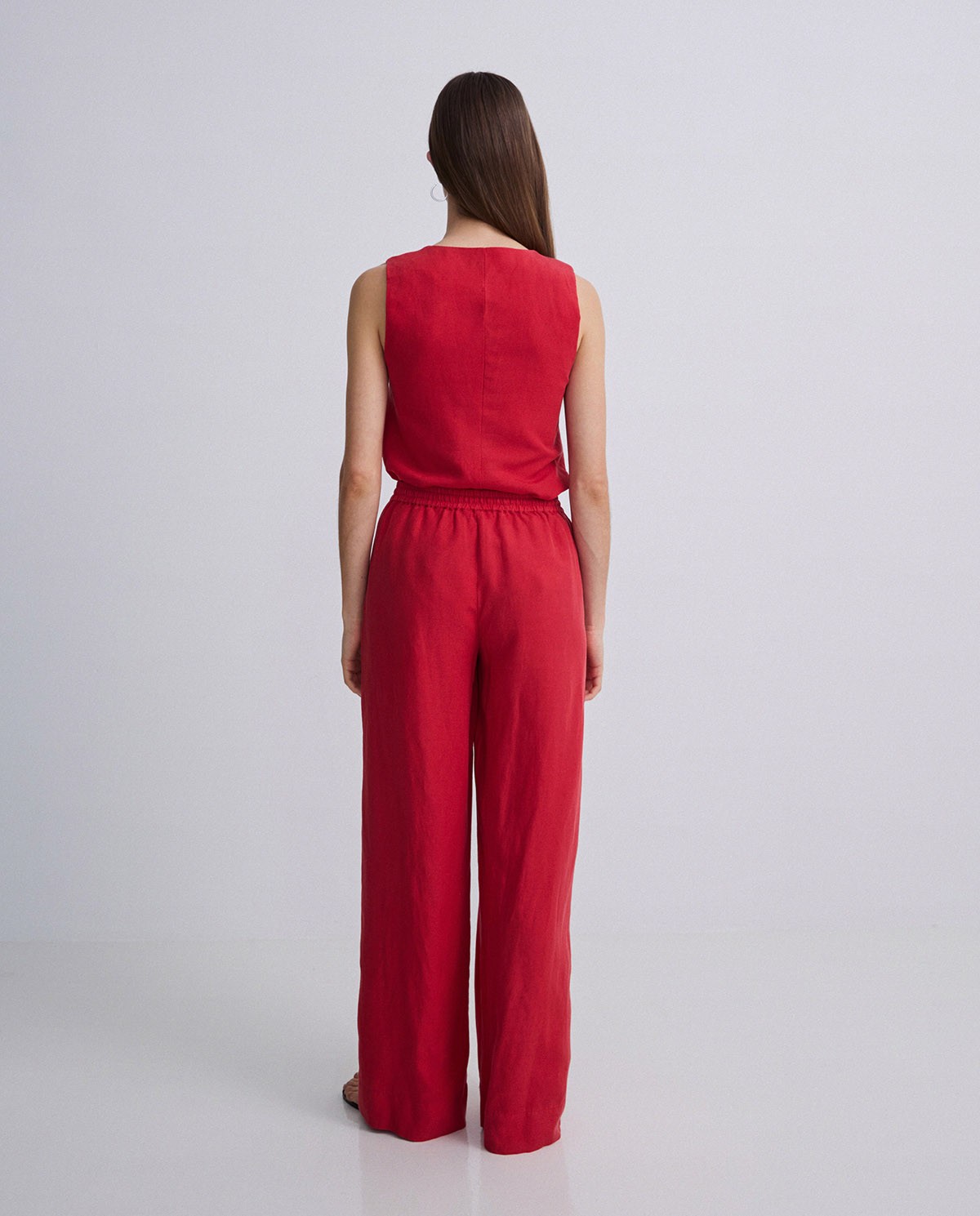 Pantalones mezcla lino wide leg rojo