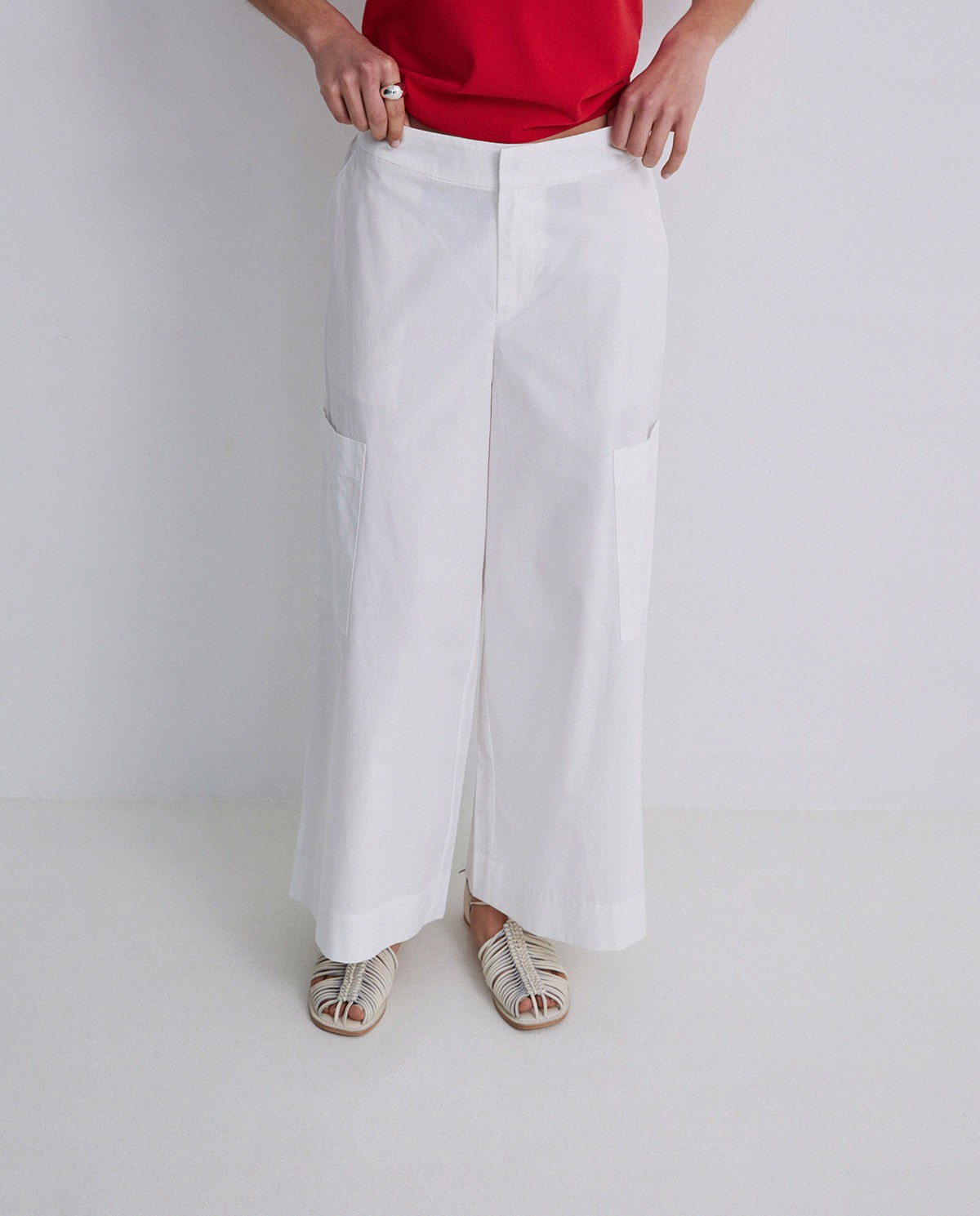 Pantalones popelín algodón culotte crudo