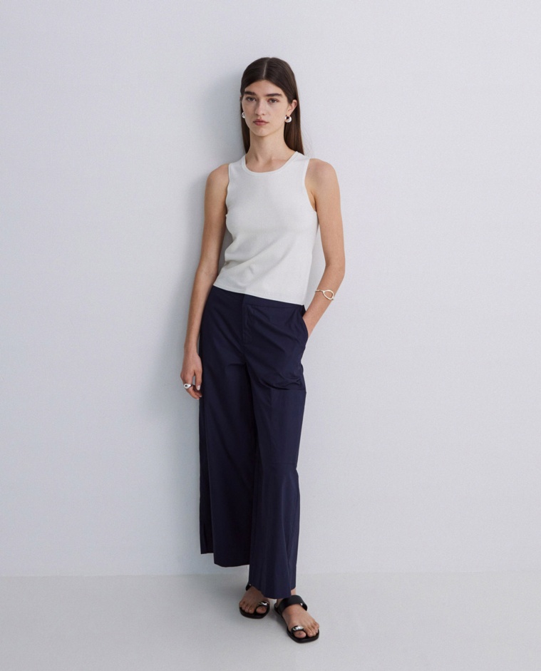 Pantalones culotte popelín algodón azul oscuro