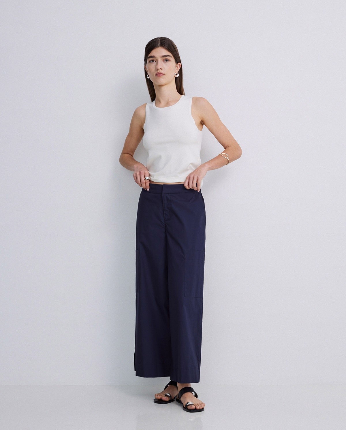Pantalones culotte popelín algodón azul oscuro