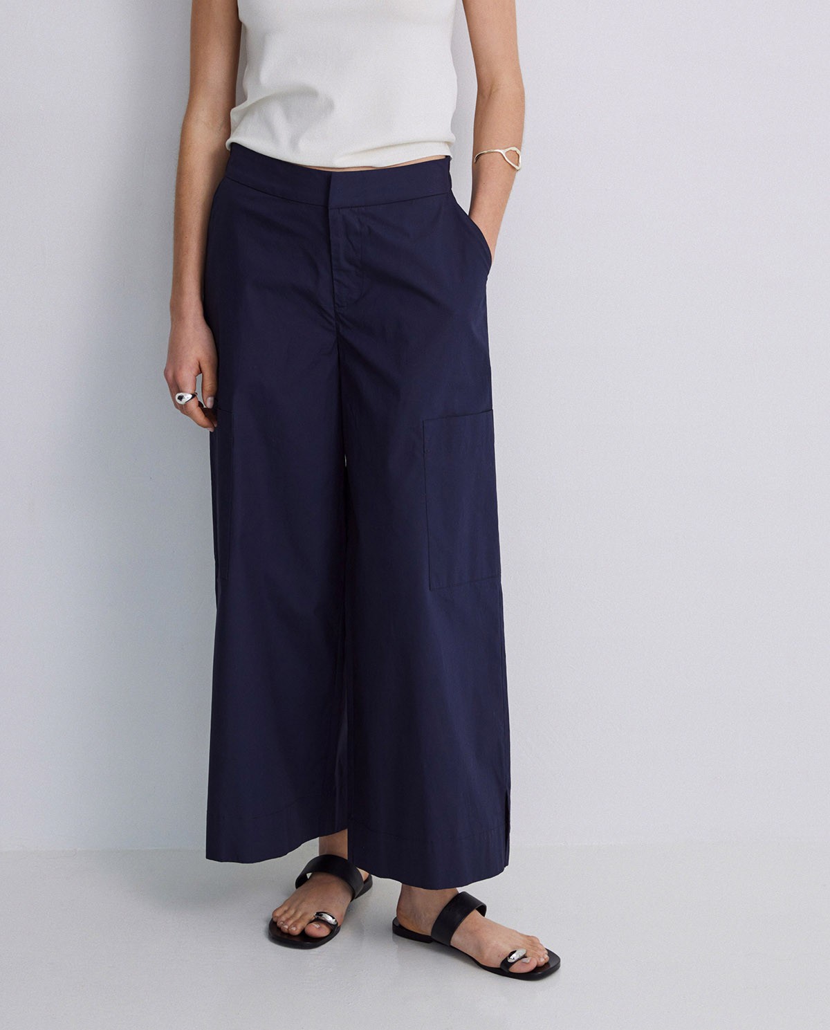 Pantalones culotte popelín algodón azul oscuro