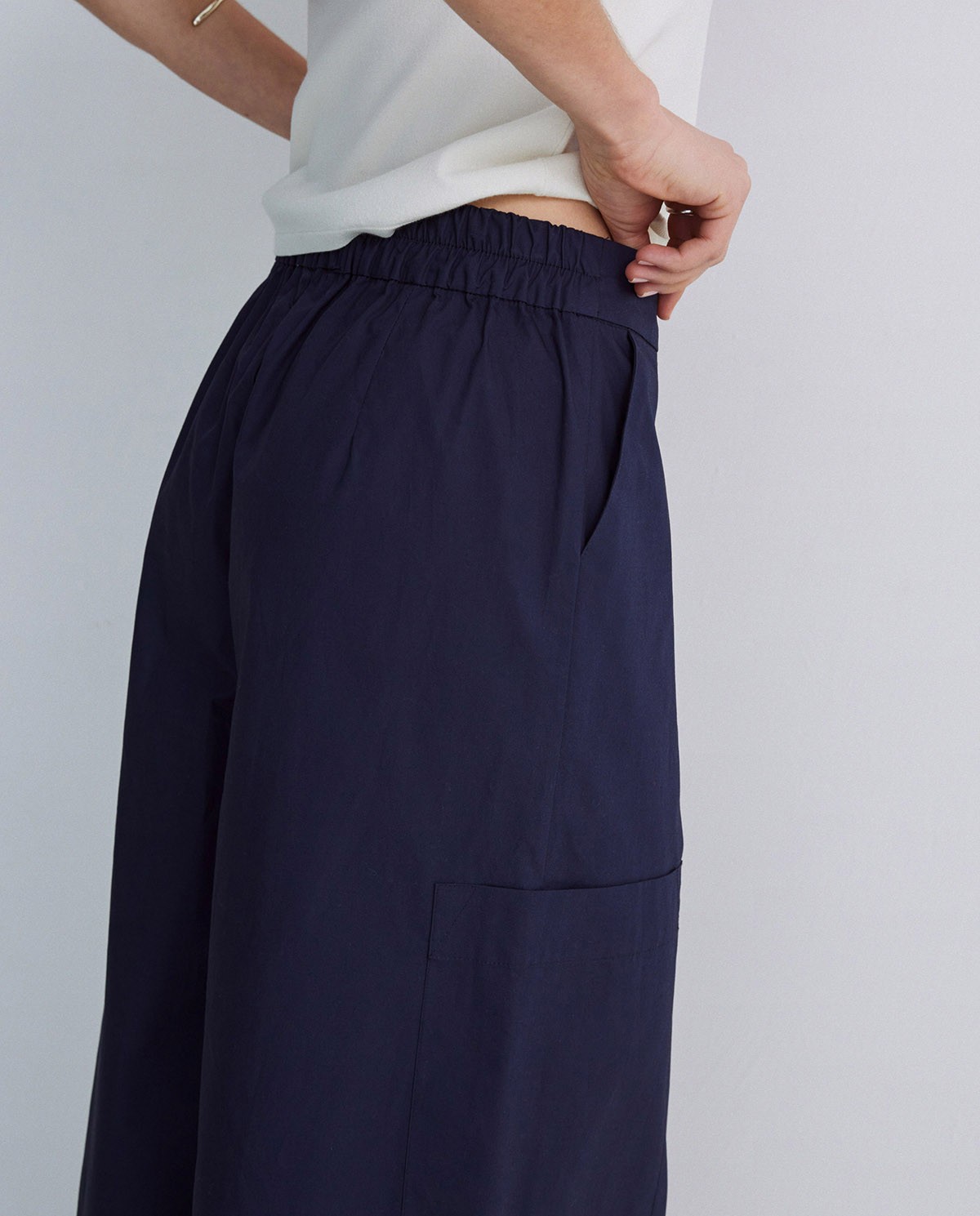 Pantalones culotte popelín algodón azul oscuro