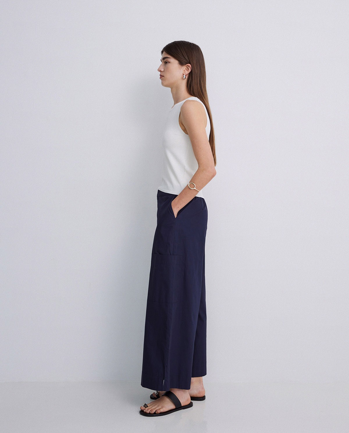 Pantalones culotte popelín algodón azul oscuro