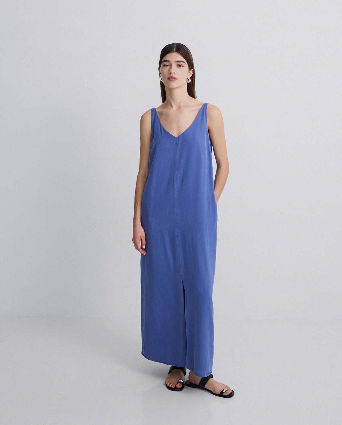 Robe sans manches en tencel bleu