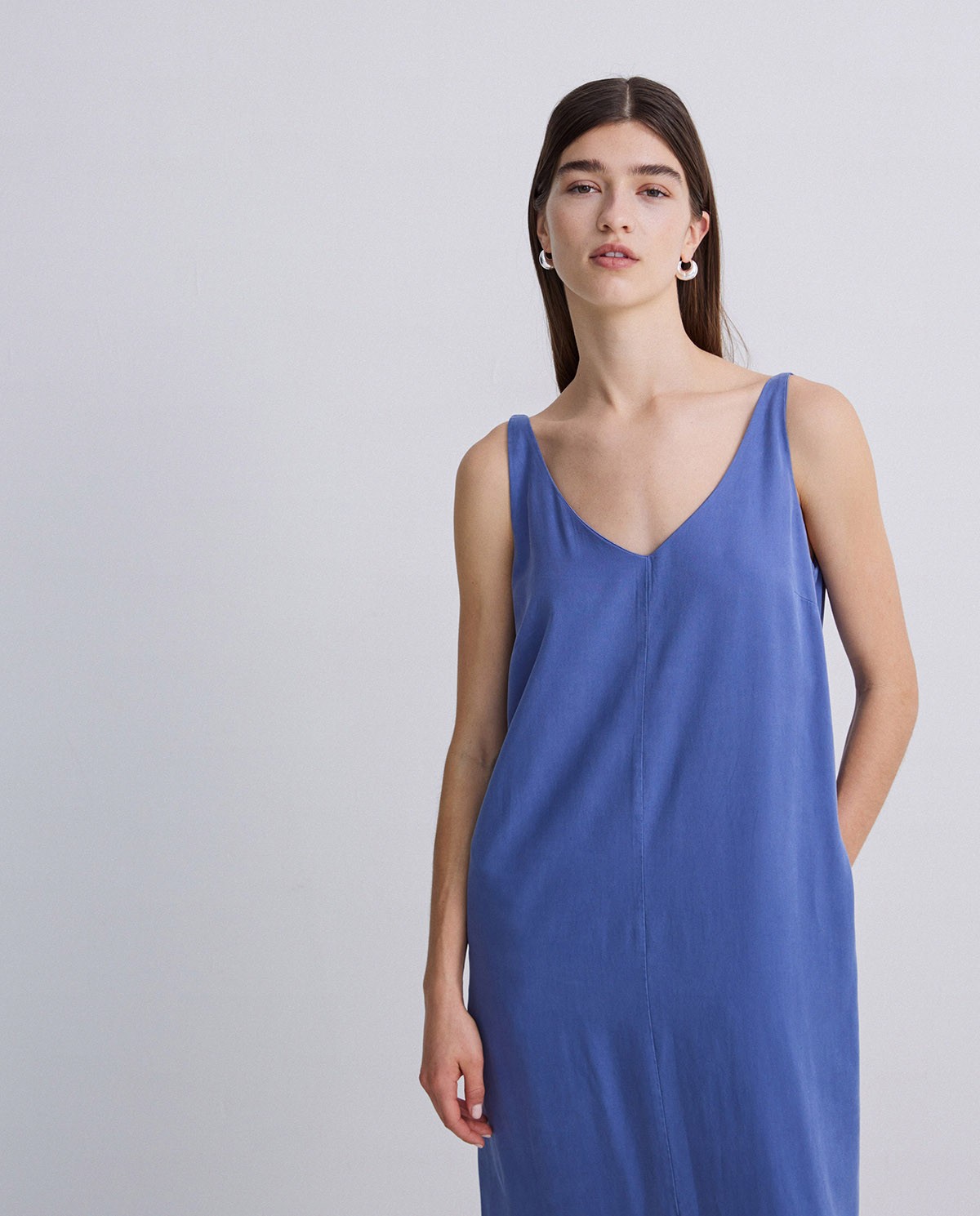 Robe sans manches en tencel bleu