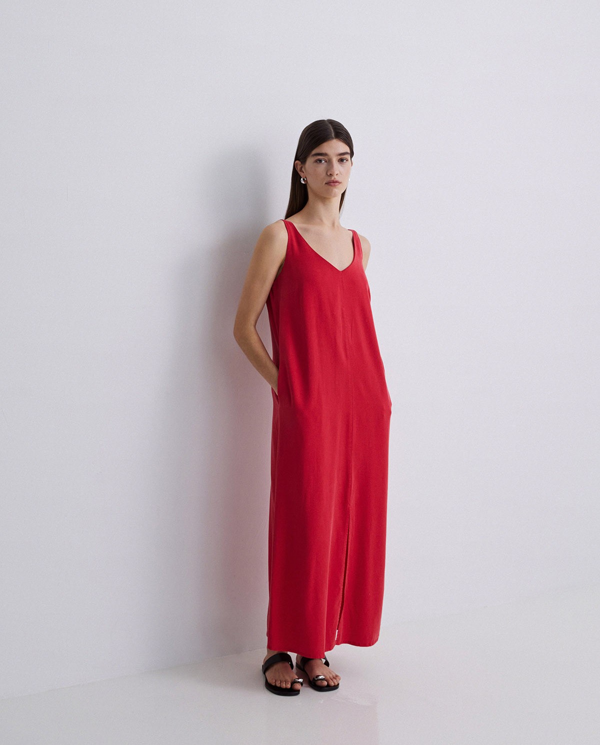 Robe sans manches en tencel rouge