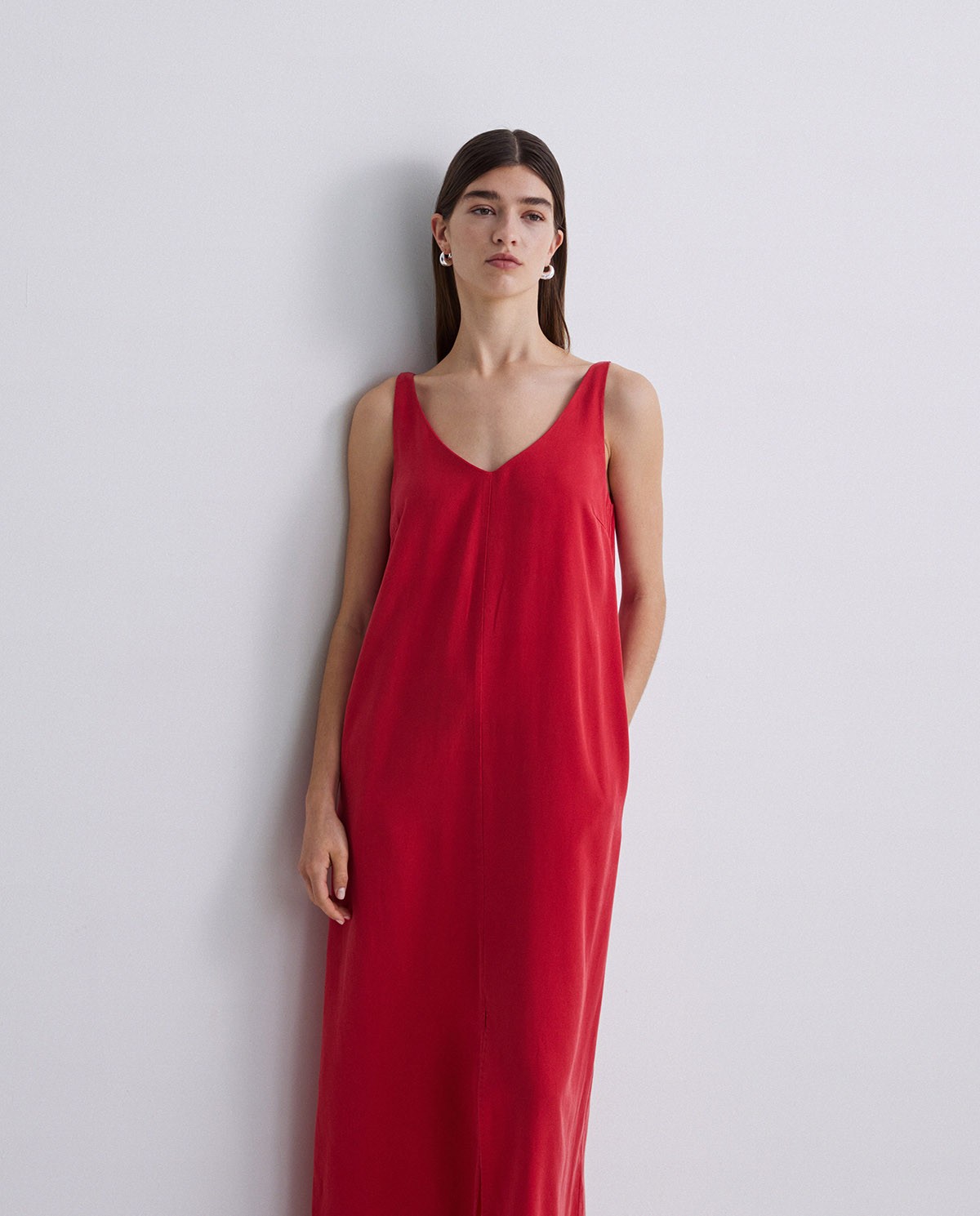Robe sans manches en tencel rouge