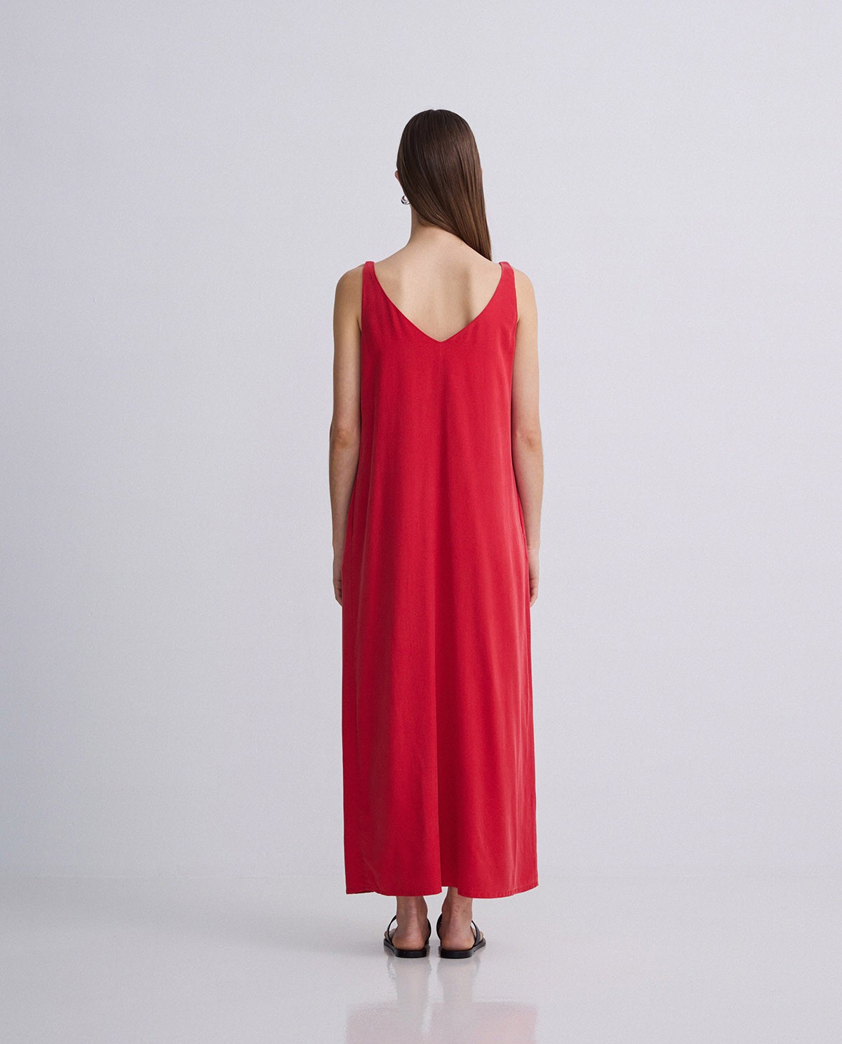 Robe sans manches en tencel rouge