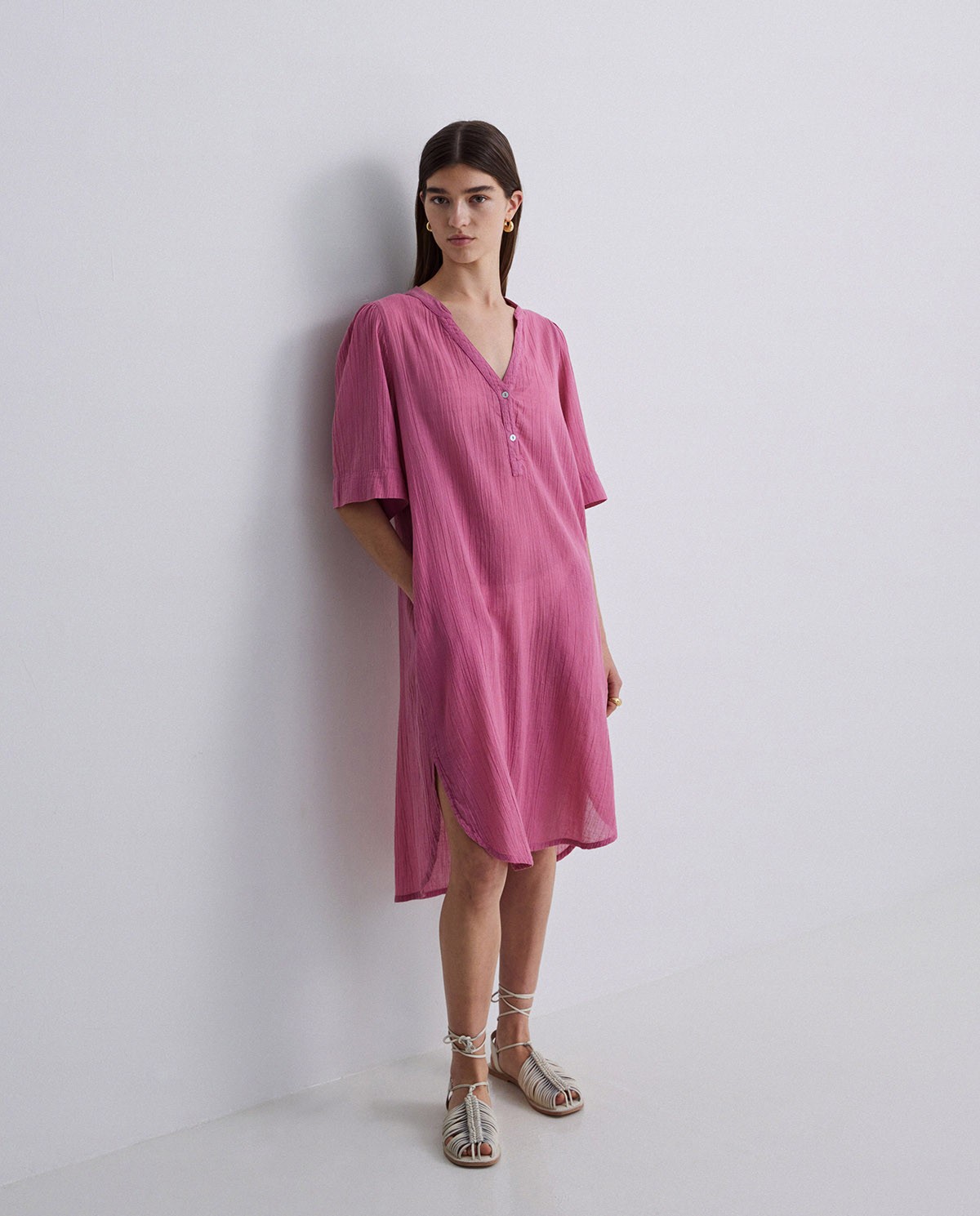 Pink cotton caftan