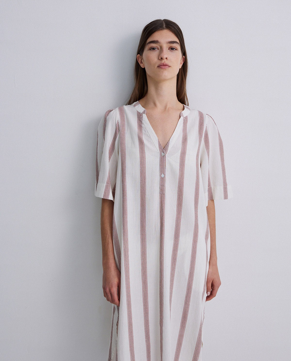 Kaftán algodón estampado rayas crudo