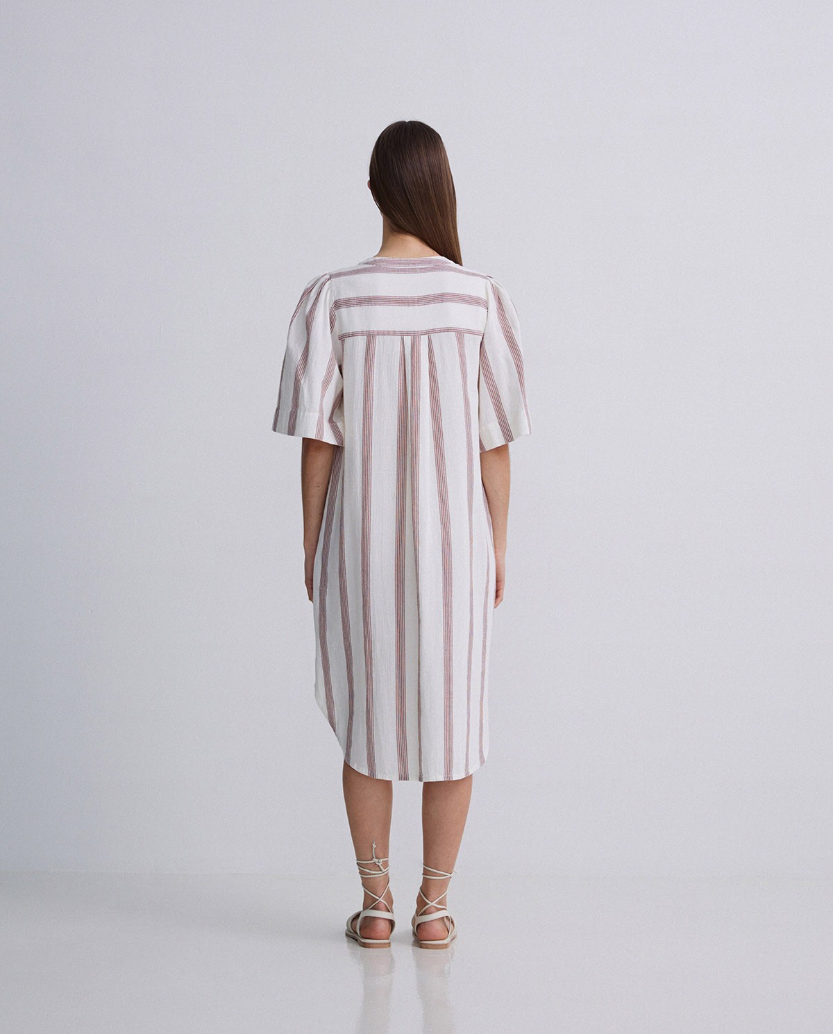 Kaftán algodón estampado rayas crudo