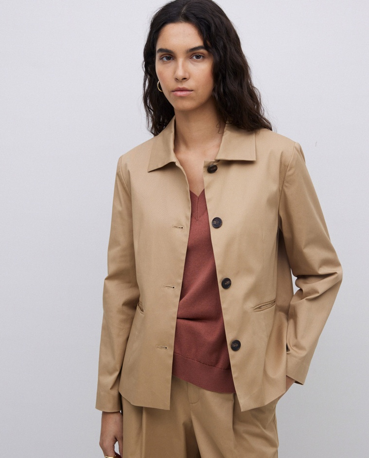 Camel raincoat-fabric jacket