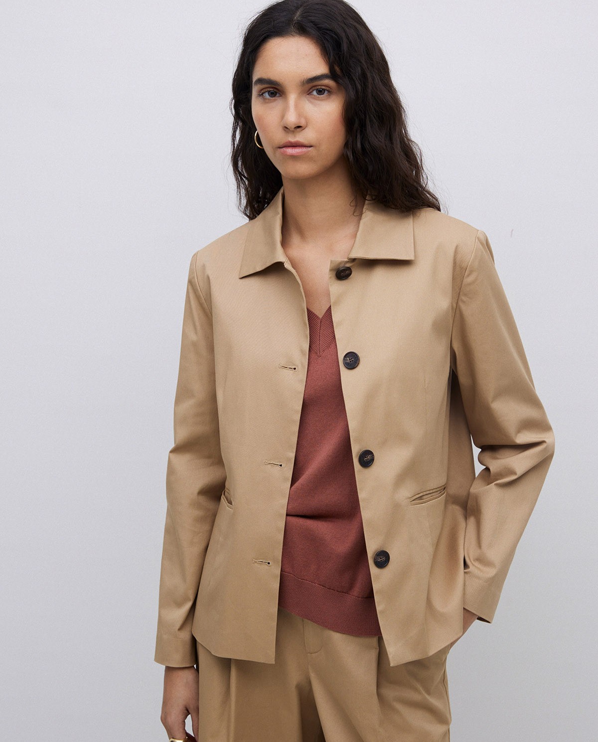 Camel raincoat-fabric jacket 9