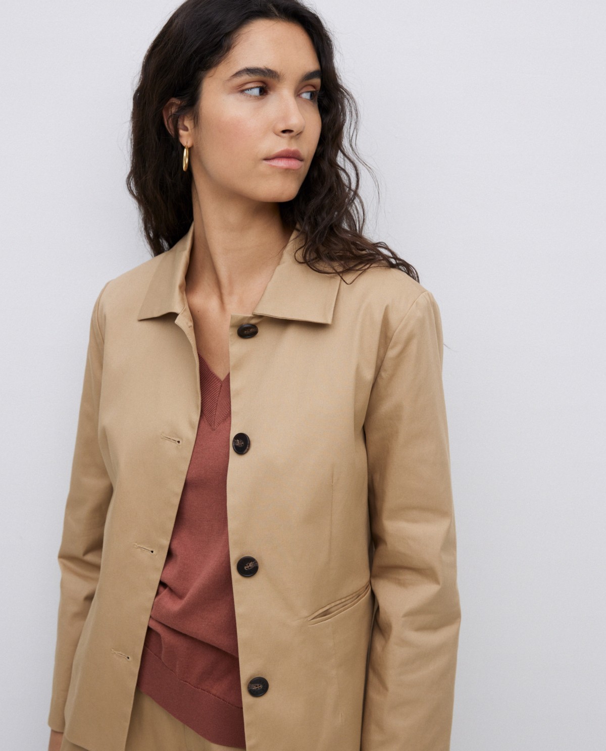 Chaqueta tejido gabardina camel 1
