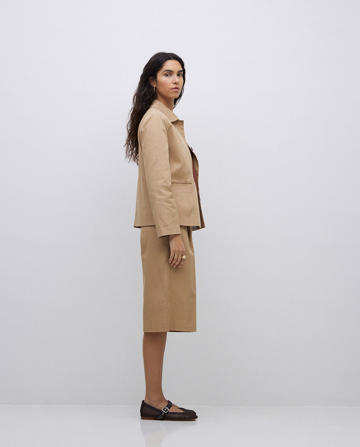 Chaqueta tejido gabardina camel 5