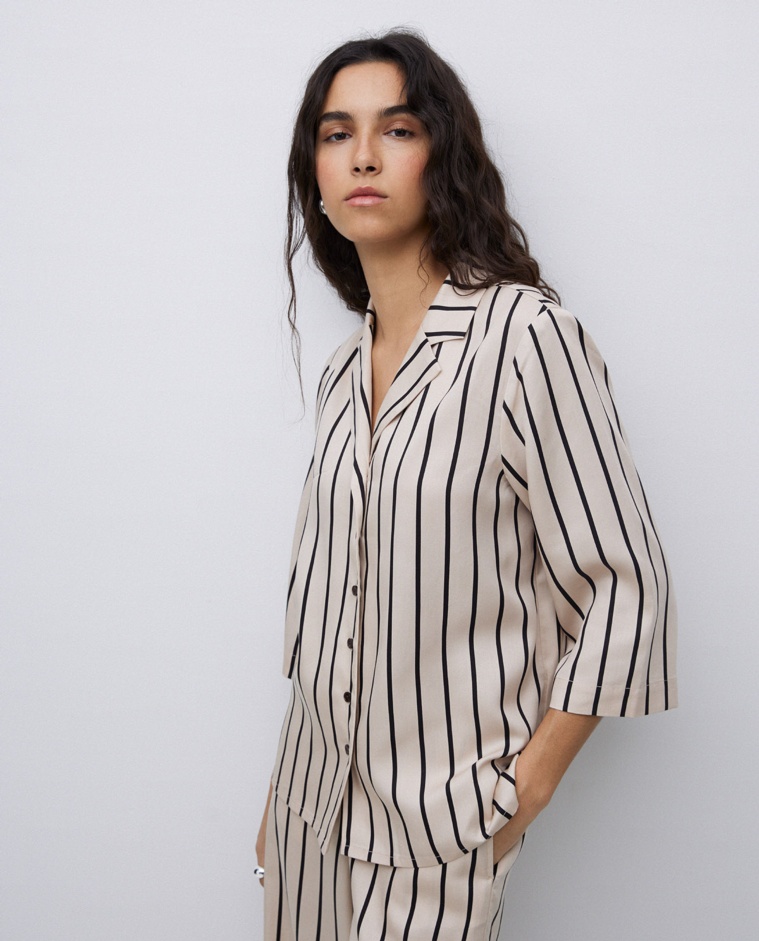 Tencel shirt with lapel collar Ecru 