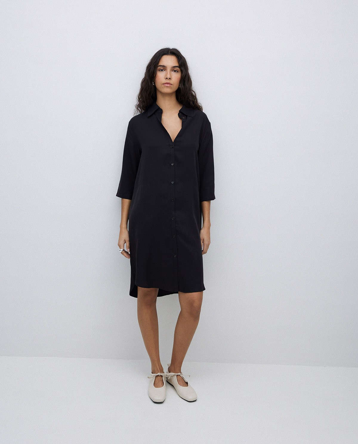 Vestido tencel cuello camisero negro 3