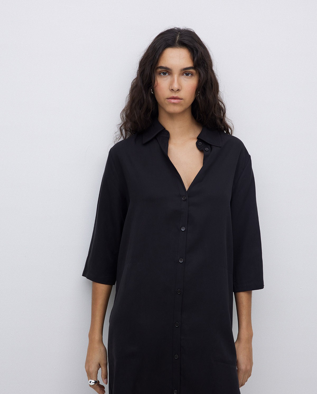 Vestido tencel cuello camisero negro 2