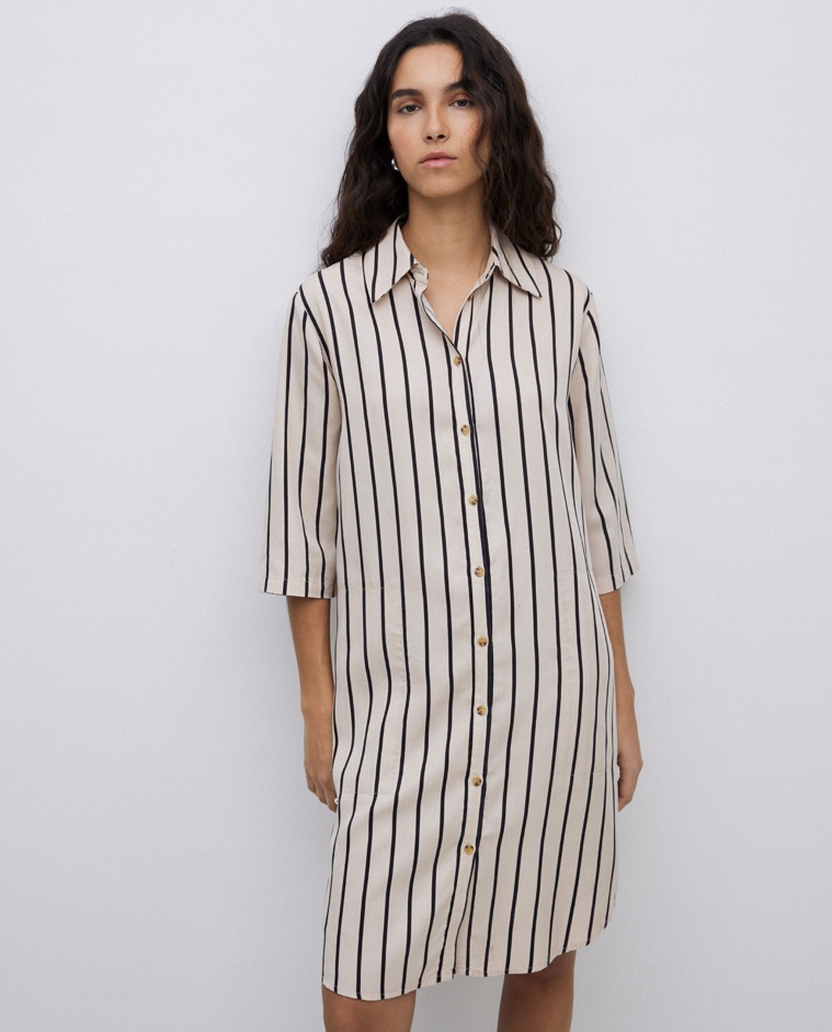 Vestido tencel cuello camisero crudo