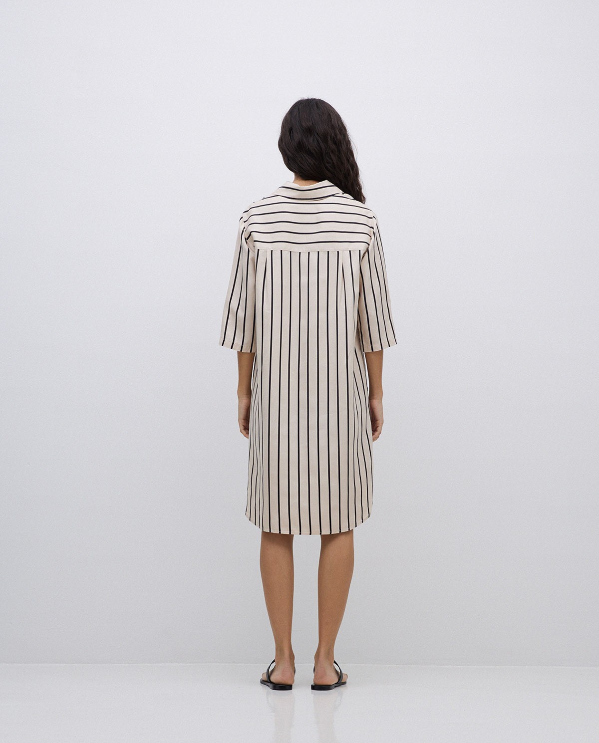 Vestido tencel cuello camisero crudo 5
